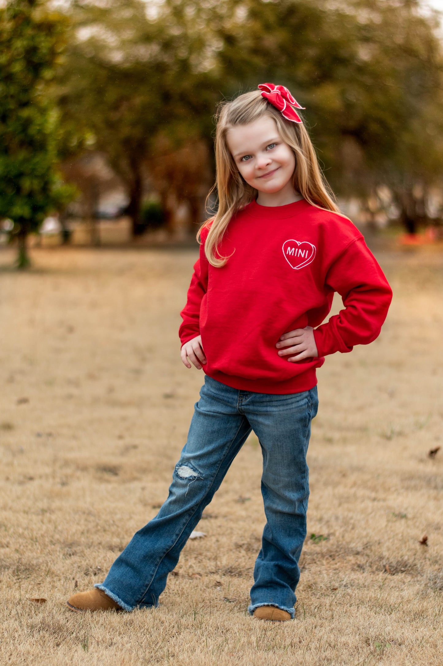 Mini Heart Embroidered Youth Crewneck