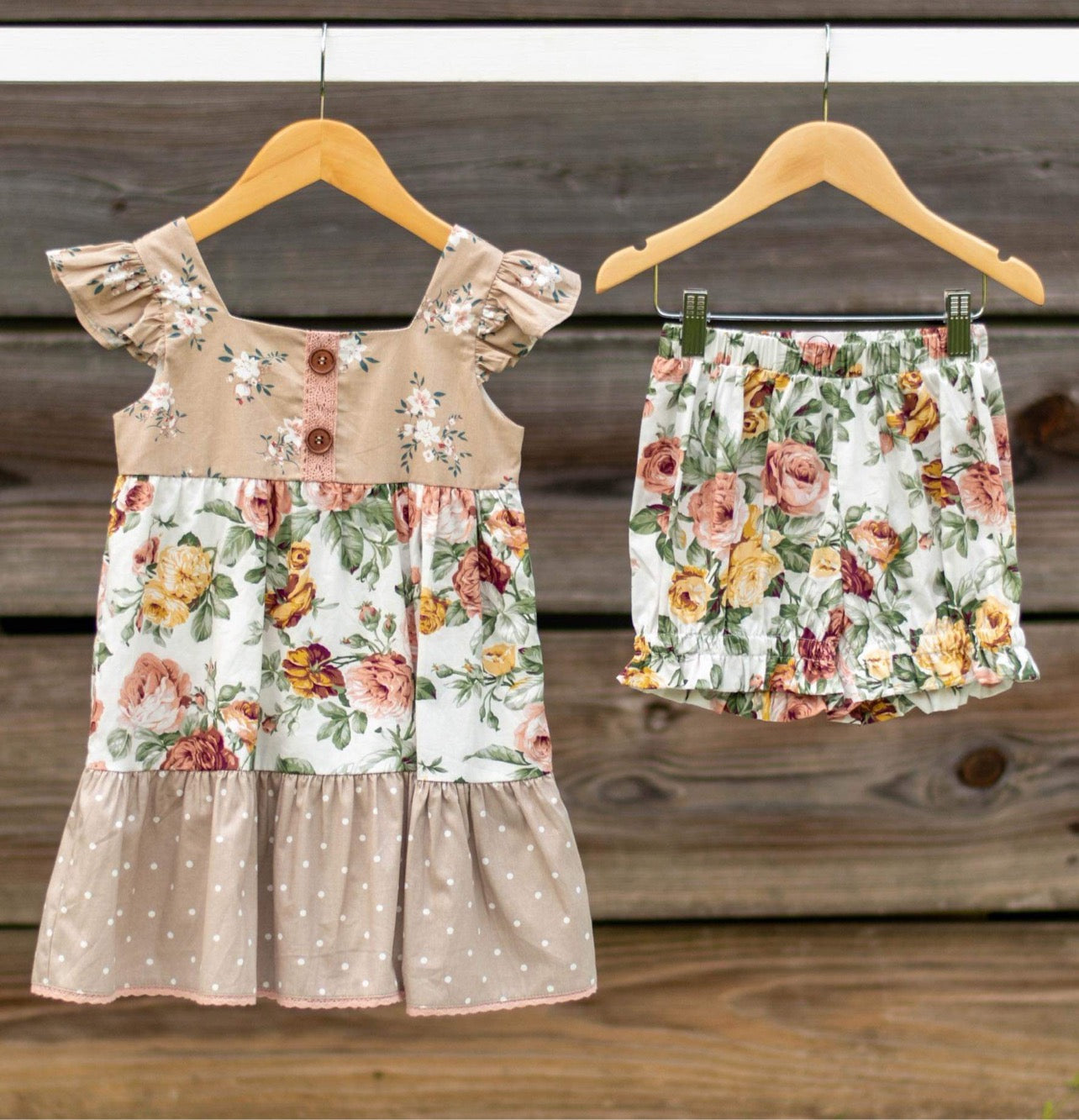 VanLuke Designs ~ Alise Tiered Dress (Tan Polka Dots)