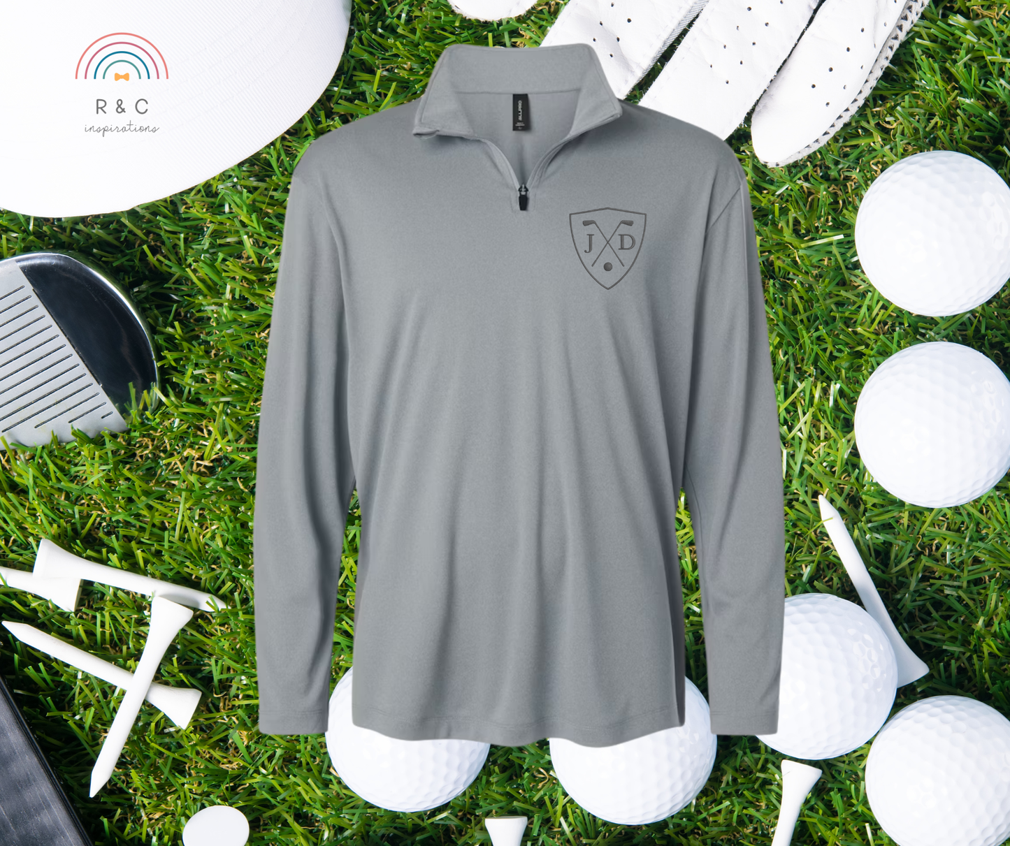 Embroidered Men's Crest Monogram 1/4 Zip