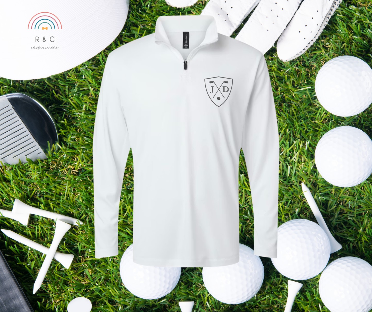 Embroidered Men's Crest Monogram 1/4 Zip