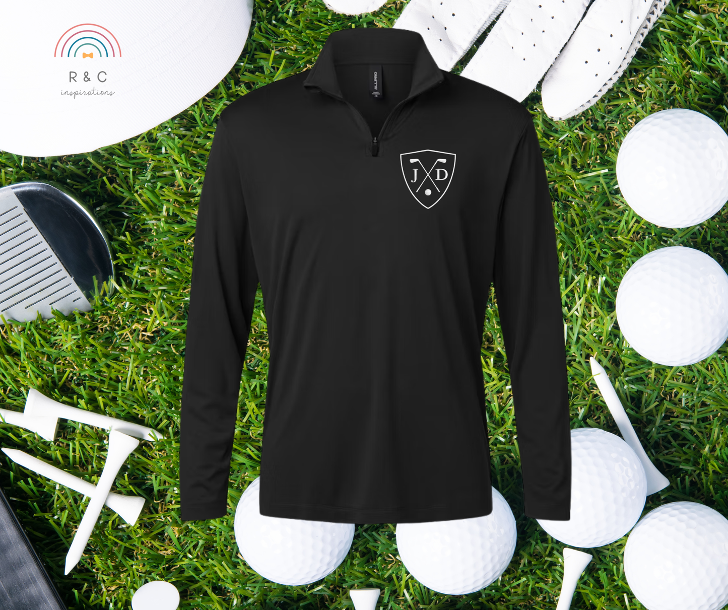 Embroidered Men's Crest Monogram 1/4 Zip