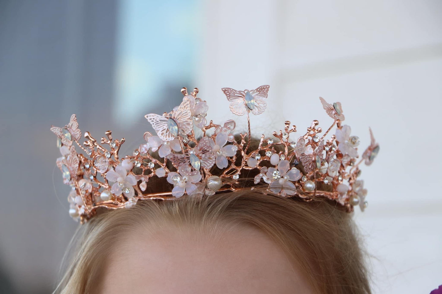 Rose Gold Butterflies Crown