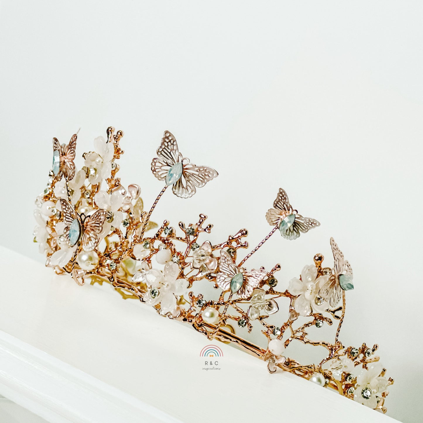 Rose Gold Butterflies Crown